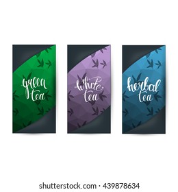 Tea packaging design .Set of design for tea package -green, white and herbal tea.Modern  tea packaging design 