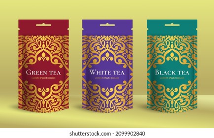 Tea Packaging Design Zip Pouch Bag Stock Vector (Royalty Free ...