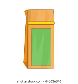 Tea packed in a paper bag icon in cartoon style on a white background
