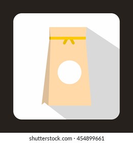Tea packed in a paper bag icon in flat style on a white background