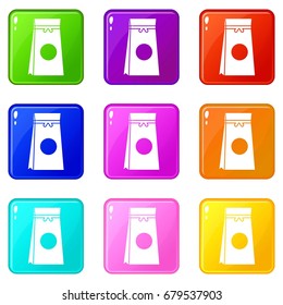 Tea packed in a paper bag icons of 9 color set isolated vector illustration