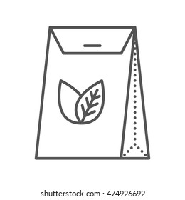 Tea Packed In A Paper Bag. Packaging For Herbal Tea Or Spices. Vector Flat Icon. Thin Line Style. Outline Illustration Isolated On White Background.