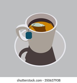 Tea packet in cup, flat design illustration