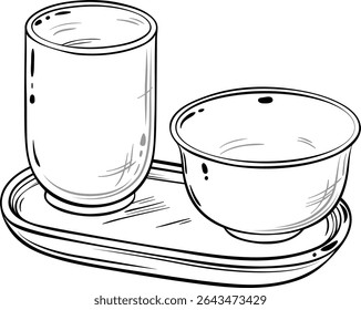 tea pair isolated outline illustration