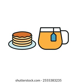 Tea and pancake set food icon vector basic design simple and modern concept graphic