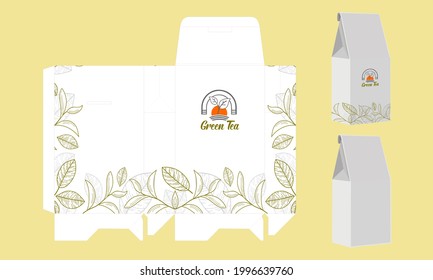 Tea Paper Bag packaging die cut template design. 3d mock-up