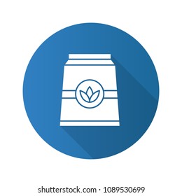 Tea paper package flat design long shadow glyph icon. Vector silhouette illustration