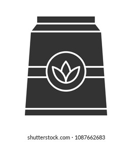 Tea paper package glyph icon. Silhouette symbol. Negative space. Vector isolated illustration