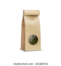 Tea paper packaging package pack bag with transparent window isolated vector illustration