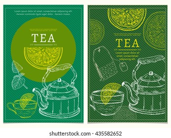 Tea party banners hand drawn vector illustration