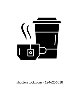 Tea party black icon, vector sign on isolated background. Tea party concept symbol, illustration 