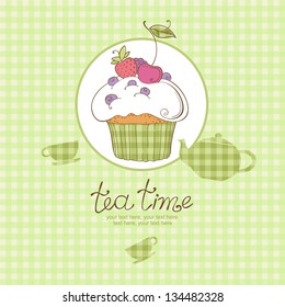 tea party card with cupcake