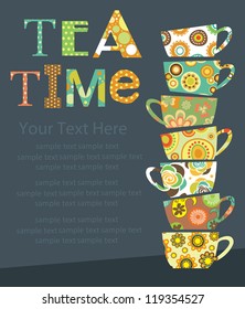 Tea Party Card Design. Vector Illustration