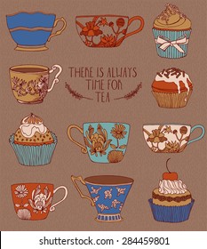 tea party card design, vector illustration