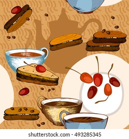 Tea Party Card seamless pattern vector illustration