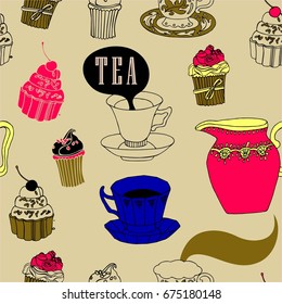 Tea party card, vector illustration.