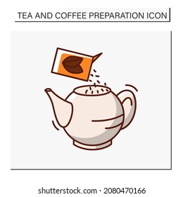  Tea party color icon. Steeping tea brewed in a special kettle. Tea and coffee preparation concept. Isolated vector illustration