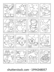 Tea Party Colouring Page Vectors