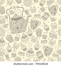 Tea party. Cute seamless pattern.