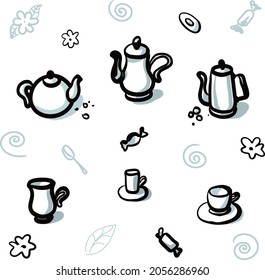 The Tea Party drawing is made on a white background