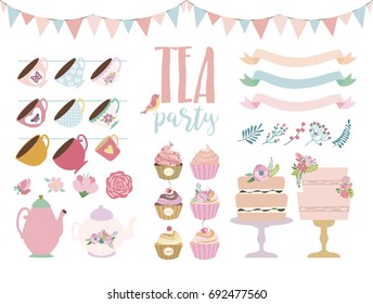 Tea Party Elements Set. Vector Illustration