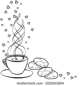 Tea party frame. Black and white hand drawn border for menus, invitations, cards, envelopes and sweet notes on Valentines Day. Coloring book