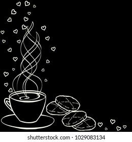 Tea party frame. Black and white hand drawn border for menus, invitations, cards, envelopes and sweet notes on Valentines Day. Coloring book