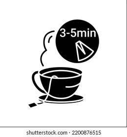  Tea Party Glyph Icon. Brewing Tea For Five Minutes. Hot Drink. Tea And Coffee Preparation Concept.Filled Flat Sign. Isolated Silhouette Vector Illustration