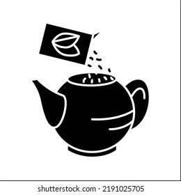  Tea Party Glyph Icon. Steeping Tea Brewed In A Special Kettle. Tea And Coffee Preparation Concept. Filled Flat Sign. Isolated Silhouette Vector Illustration