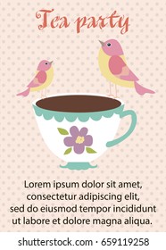 Tea party greeting or invitation card. Vector illustration