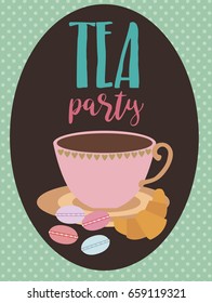 Tea party greeting or invitation card. Vector illustration