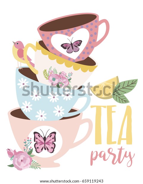 Tea Party Greeting Invitation Card Vector Stock Vector (Royalty Free ...