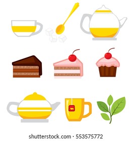 Tea party icons set.