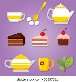 Tea party icons set.