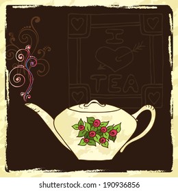 Tea party invitation card template vector illustration.