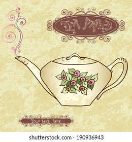 Tea party invitation card template vector illustration.