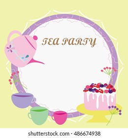 tea party invitation card vector, pastel color