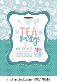 Tea party invitation card. Vector illustration