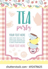 Tea party invitation card. Vector illustration