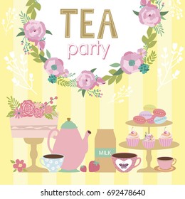 Tea Party Invitation Card Vector Illustration Stock Vector (Royalty ...