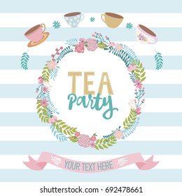 Tea party invitation card. Vector illustration