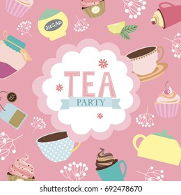 Tea party invitation card. Vector illustration