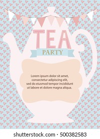 Tea party invitation with cute sweet cake and place for your text.