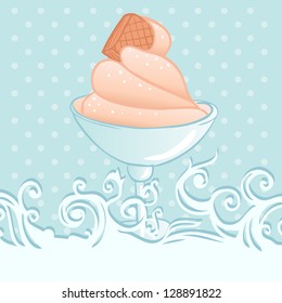 Tea party invitation vintage style frame with ice cream. Vector illustration.