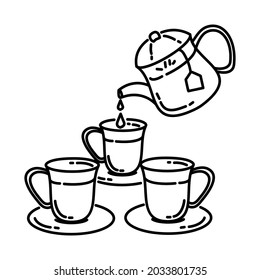 Tea Party for Party Name and Activity Device Hand Drawn Icon Set Vector.