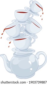Tea Party Pyramid made teapot   cups