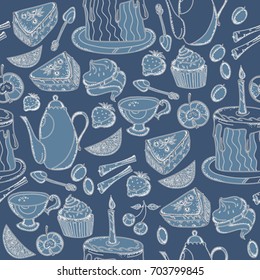Tea party seamless pattern hand drawn vintage vector