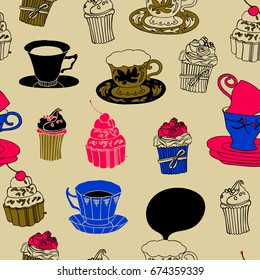 Tea party seamless pattern. Vector illustration.