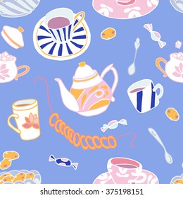 Tea party set seamless pattern
