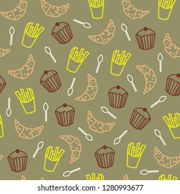 Tea party snacks vector seamless pattern background. Perfect use for fabric, paper towel, packaging, wallpaper projects, and on many more surface.
